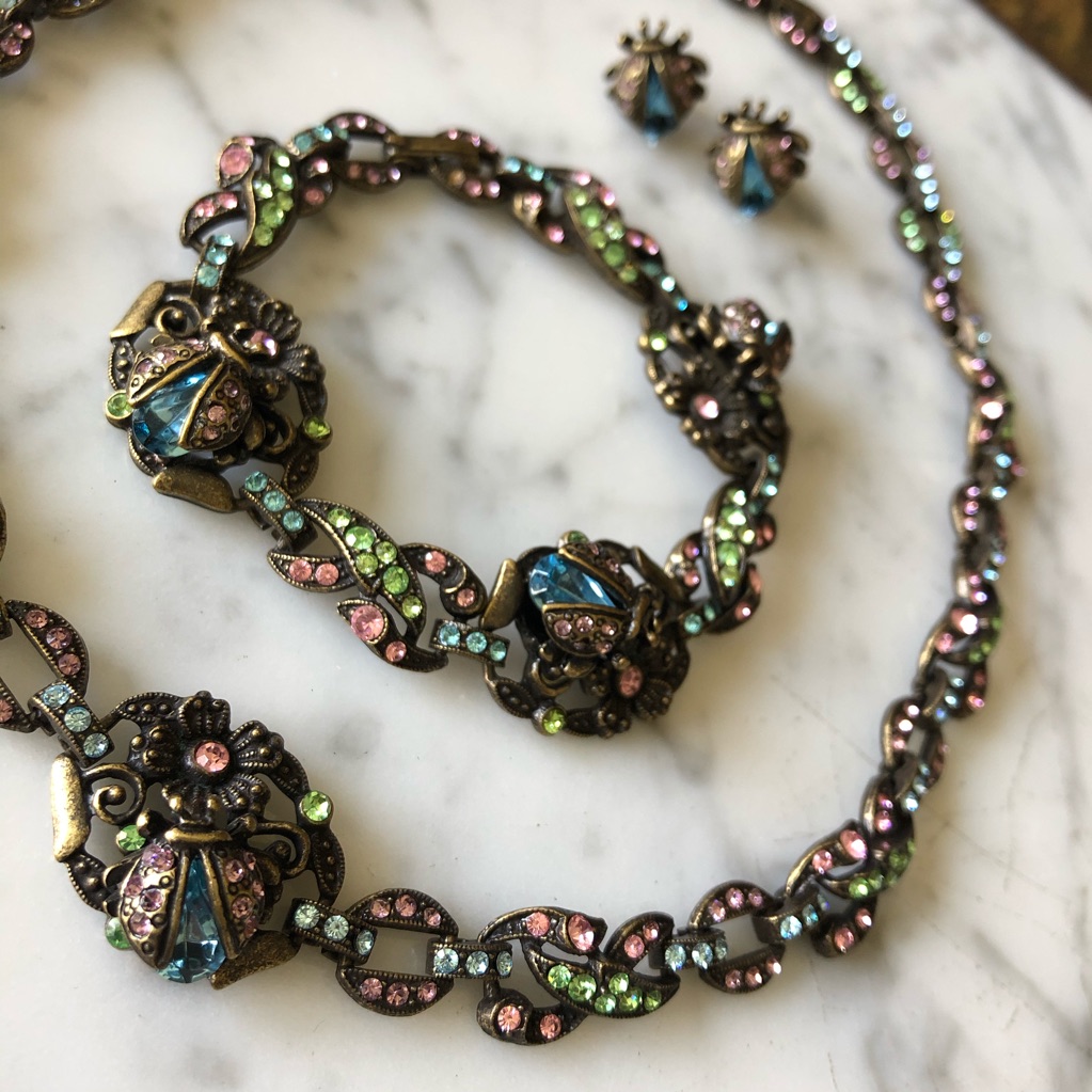 Sweet Romance Crystal Lady Bug Parure Jewelry Set